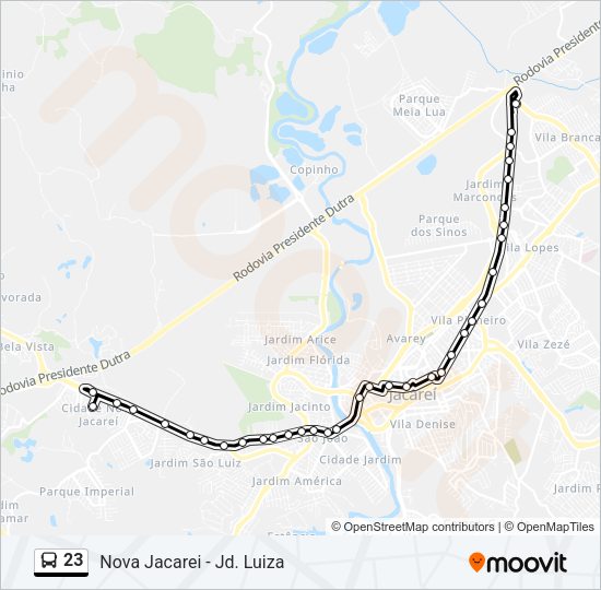 Mapa da linha 23 de ônibus