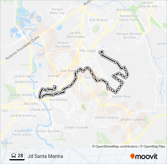 Mapa da linha 28 de ônibus