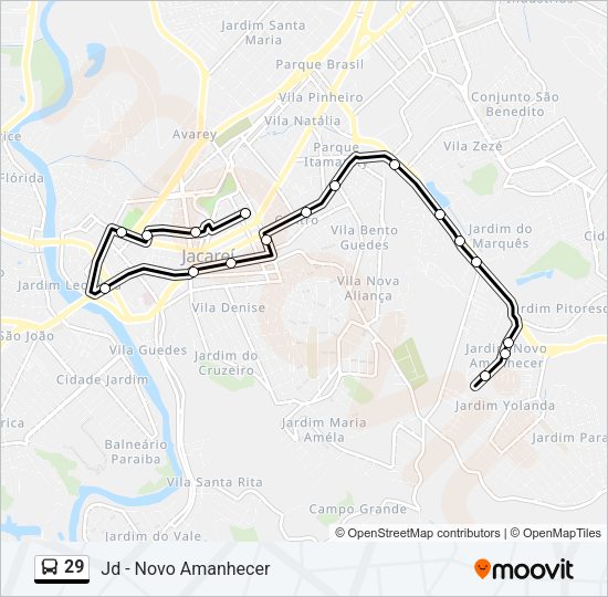 Mapa da linha 29 de ônibus