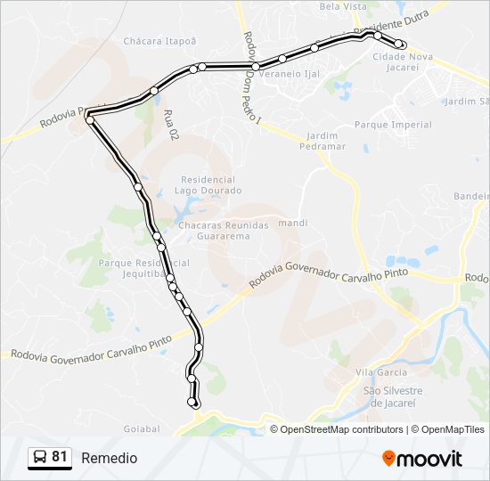 Mapa da linha 81 de ônibus