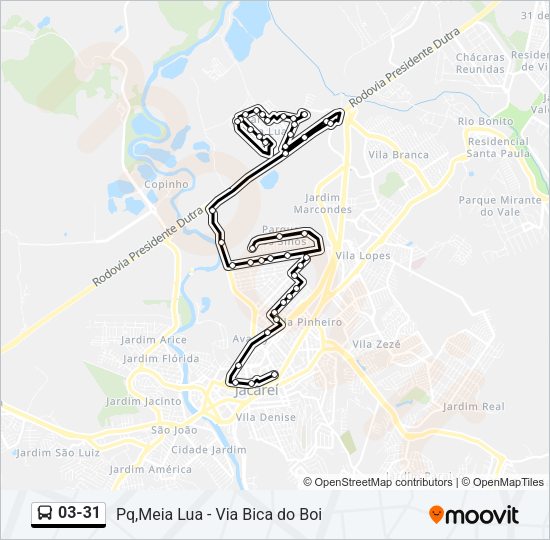 Mapa da linha 03-31 de ônibus