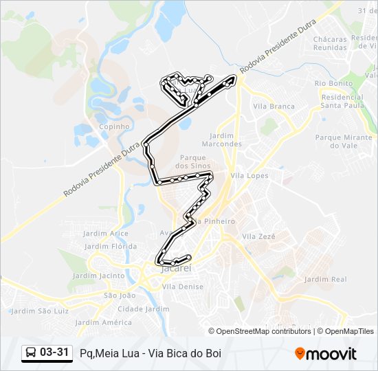 Mapa da linha 03-31 de ônibus