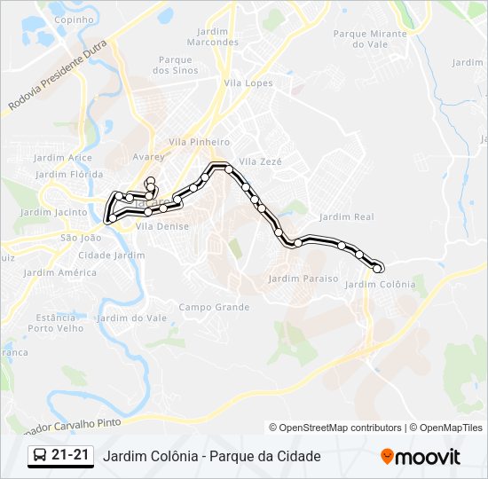 Mapa da linha 21-21 de ônibus