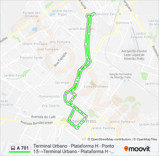 Mapa da linha A 701 de ônibus