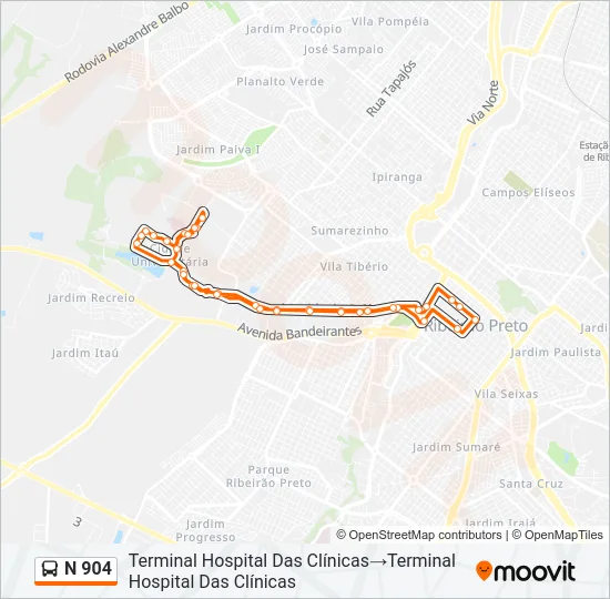 N 904 Bus Line Map