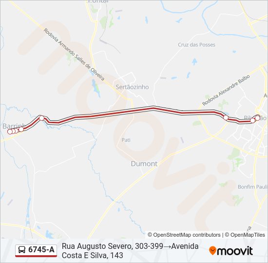 Mapa da linha 6745-A de ônibus