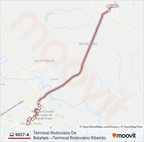 Mapa da linha 9027-A de ônibus