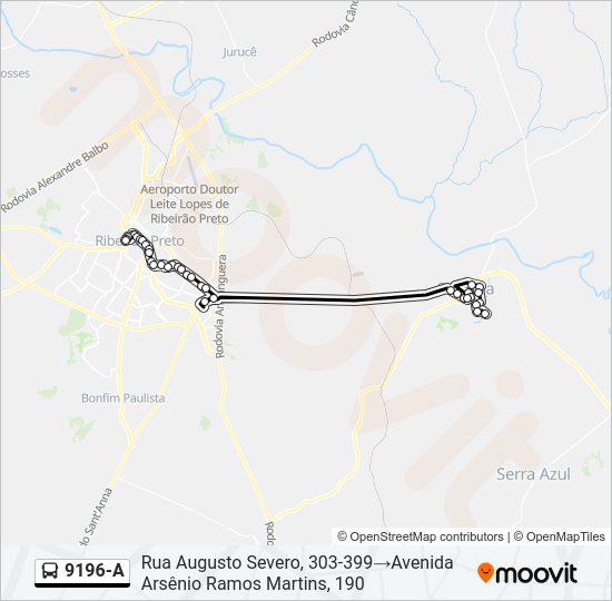 Mapa da linha 9196-A de ônibus