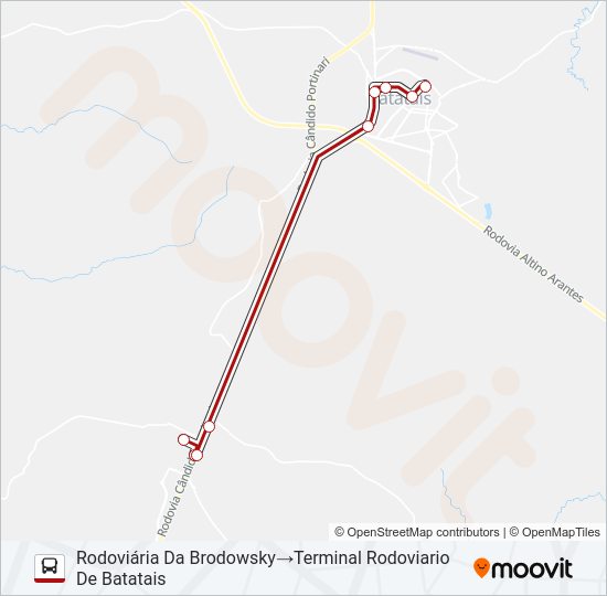 Mapa da linha BRODOWSKY P/ BATATAIS - DIRETO de ônibus