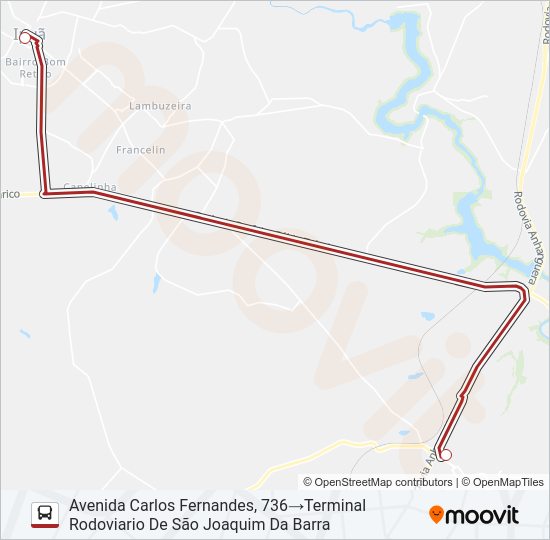 Mapa da linha SAO JOAQUIM DA BARRA P/ IPUA - DIRETO de ônibus