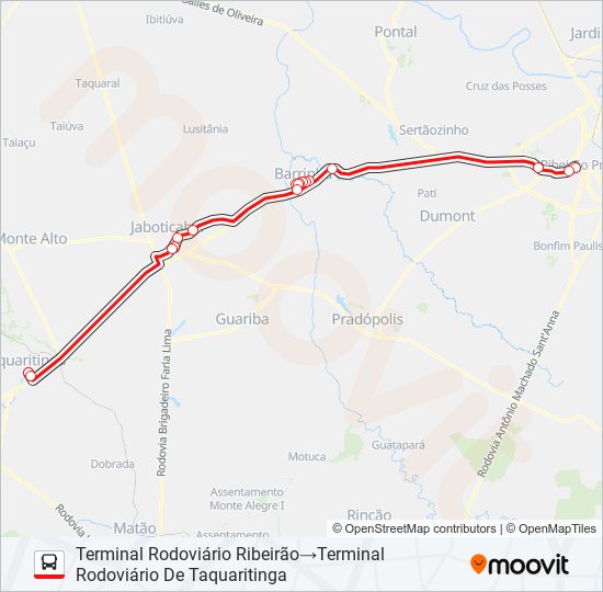 Mapa da linha RIBEIRAO PRETO P/ TAQUARITINGA de ônibus