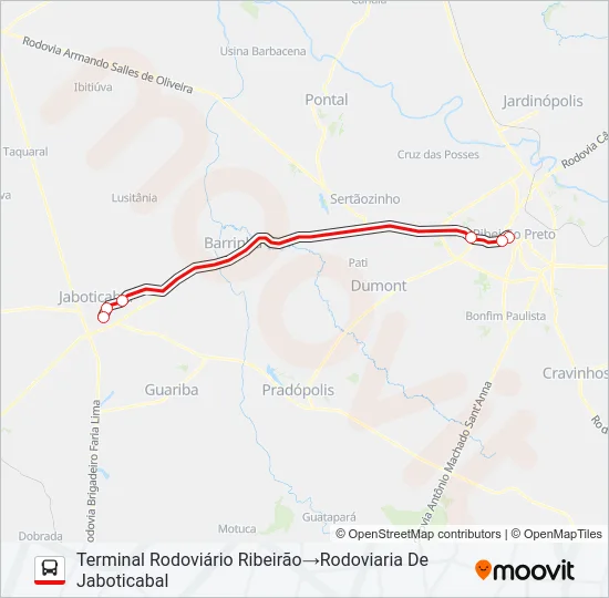 RIBEIRAO PRETO P/ JABOTICABAL - MONTE ALTO Bus Line Map