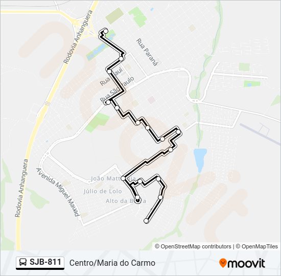Mapa da linha SJB-811 de ônibus