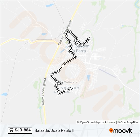 Mapa da linha SJB-884 de ônibus