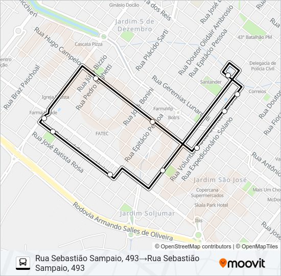 Mapa da linha SERT. 05 – URBANA de ônibus