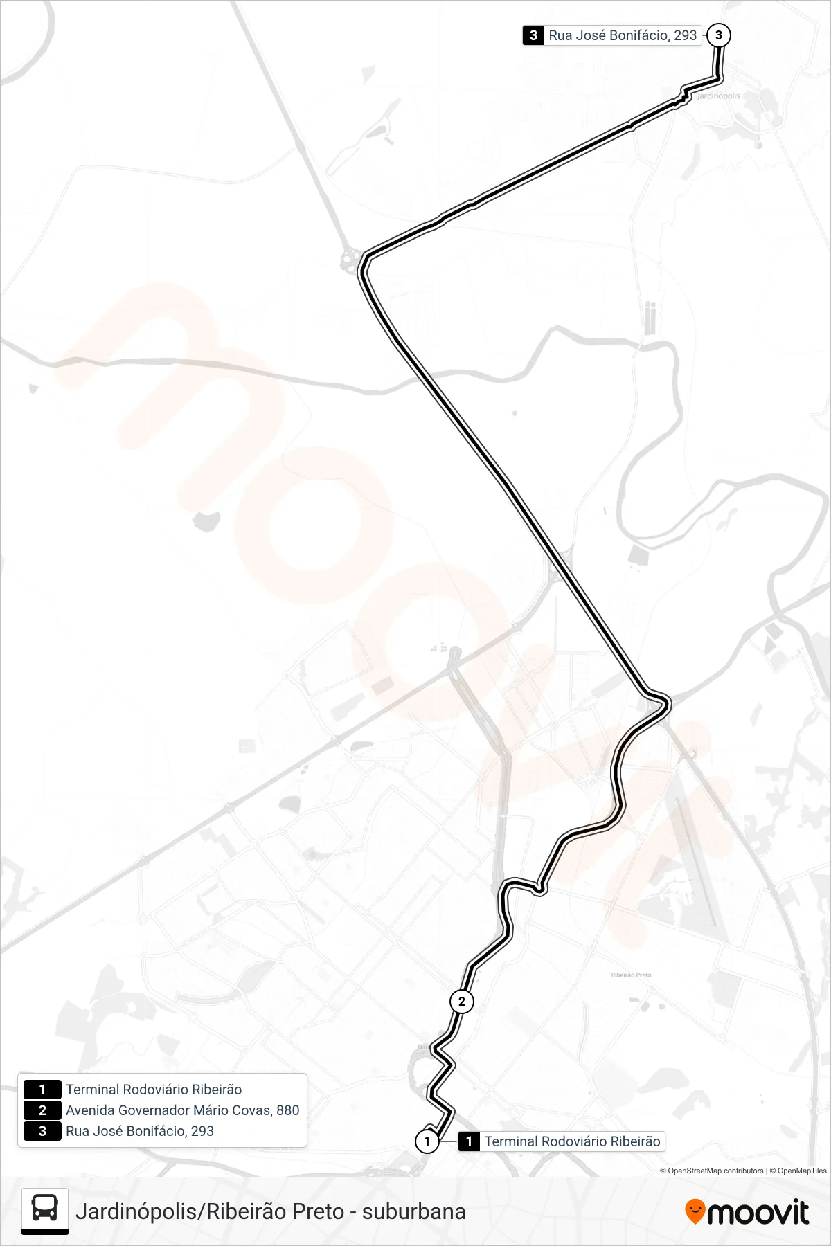 5584 - A - 1 bus Line (Terminal Rodoviário Ribeirão→Rua José Bonifácio, 293) route and stops on a map
