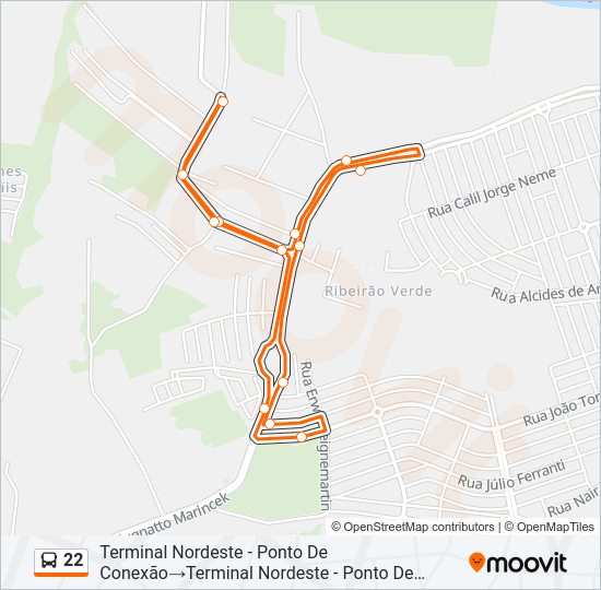 Mapa da linha 22 de ônibus