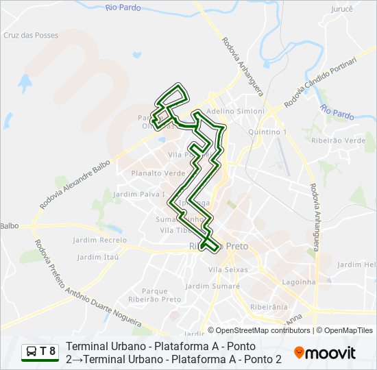 Mapa da linha T 8 de ônibus