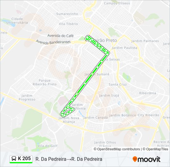 Mapa da linha K 205 de ônibus