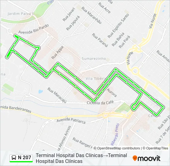 N 207 Bus Line Map