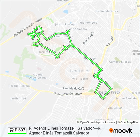 Mapa de P 607 de autobús