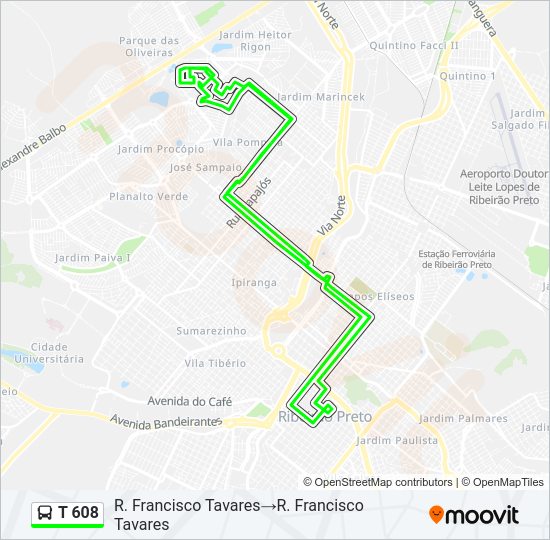 Mapa da linha T 608 de ônibus
