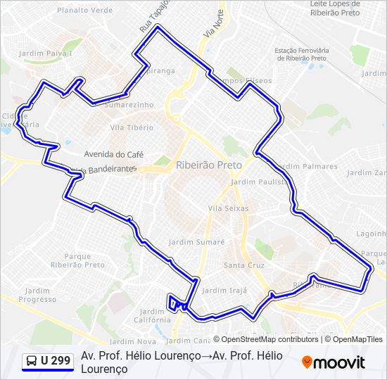 Mapa da linha U 299 de ônibus
