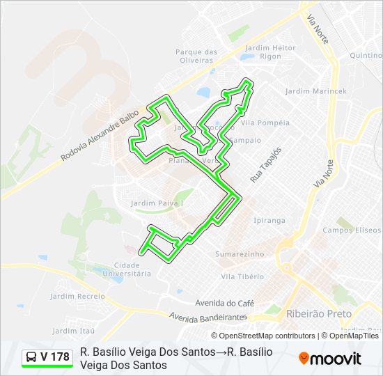 Mapa da linha V 178 de ônibus
