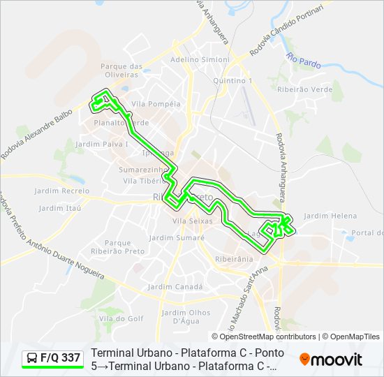 Mapa da linha F/Q 337 de ônibus