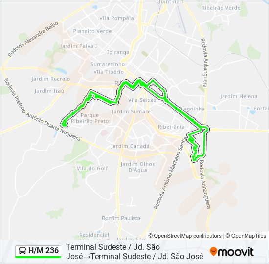 Mapa da linha H/M 236 de ônibus