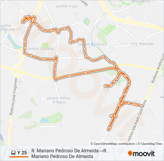 Mapa da linha Y 25 de ônibus