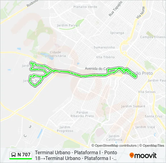 N 707 Bus Line Map