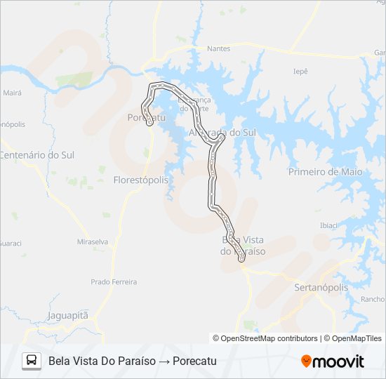 Mapa da linha 1527-50 BELA VISTA PARAÍSO / PORECATU de ônibus