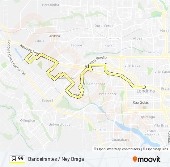 Mapa da linha 99 de ônibus