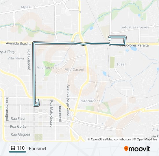 Mapa da linha 110 de ônibus