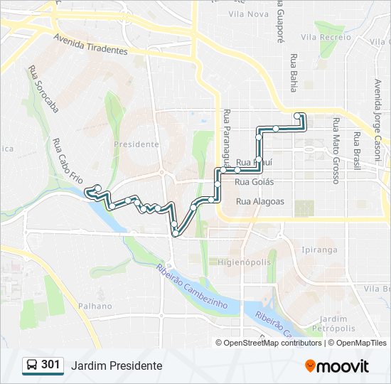 Mapa da linha 301 de ônibus