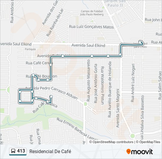 Mapa da linha 413 de ônibus