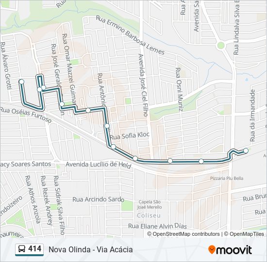 Mapa da linha 414 de ônibus