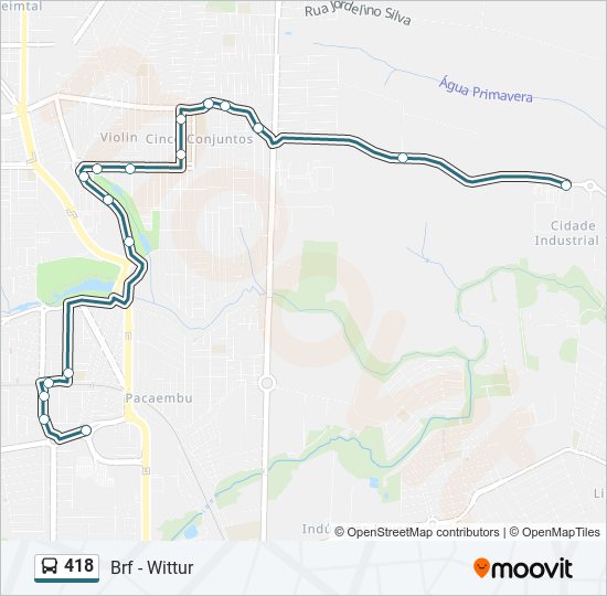 Mapa da linha 418 de ônibus