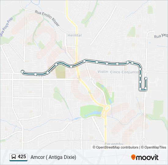 Mapa da linha 425 de ônibus
