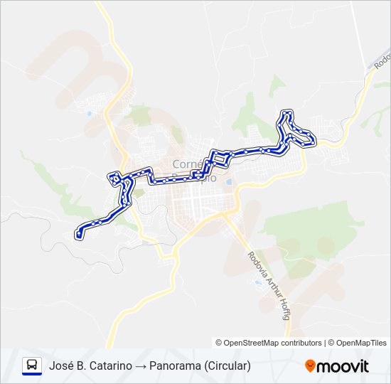 Mapa da linha 002 JOSÉ B. CATARINO / PANORAMA de ônibus