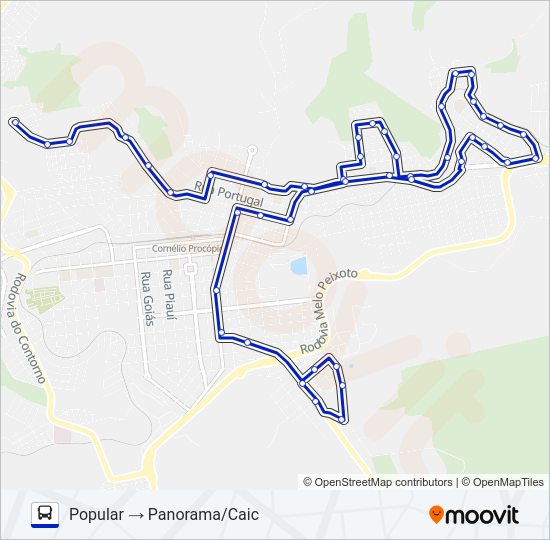 Mapa da linha 004 POPULAR / PANORAMA de ônibus