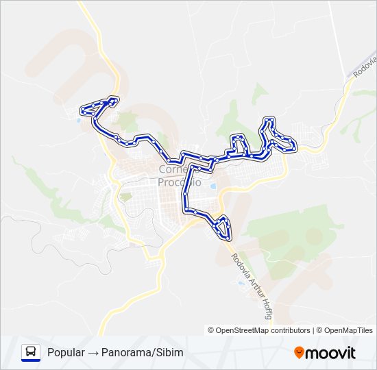 Mapa da linha 004 POPULAR / PANORAMA de ônibus