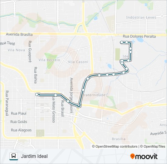 Mapa da linha 102 IDEAL de ônibus