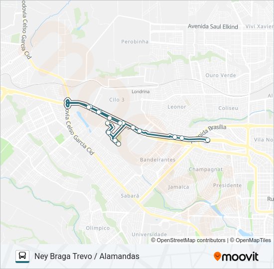 Mapa da linha 309 PARQUE NEY BRAGA de ônibus