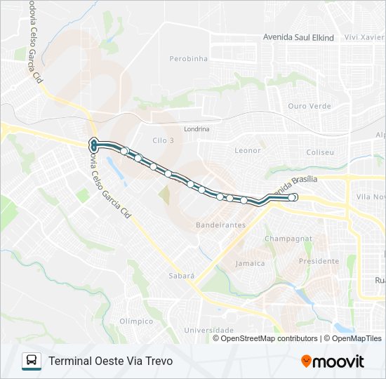 Mapa da linha 309 PARQUE NEY BRAGA de ônibus