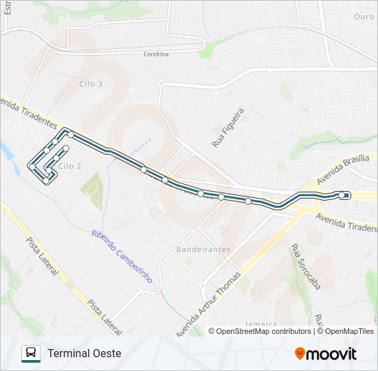 Mapa da linha 309 PARQUE NEY BRAGA de ônibus