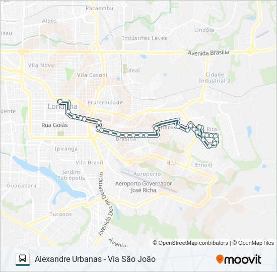 Mapa da linha 112 ALEXANDRE URBANAS de ônibus