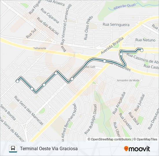 Mapa da linha 308 JARDIM BANDEIRANTES de ônibus