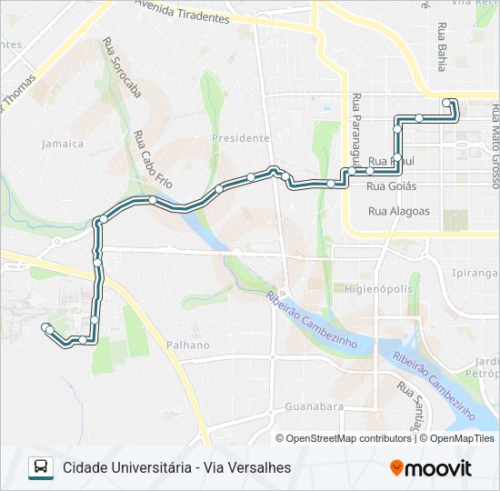 Mapa da linha 306 CIDADE UNIVERSITÁRIA de ônibus
